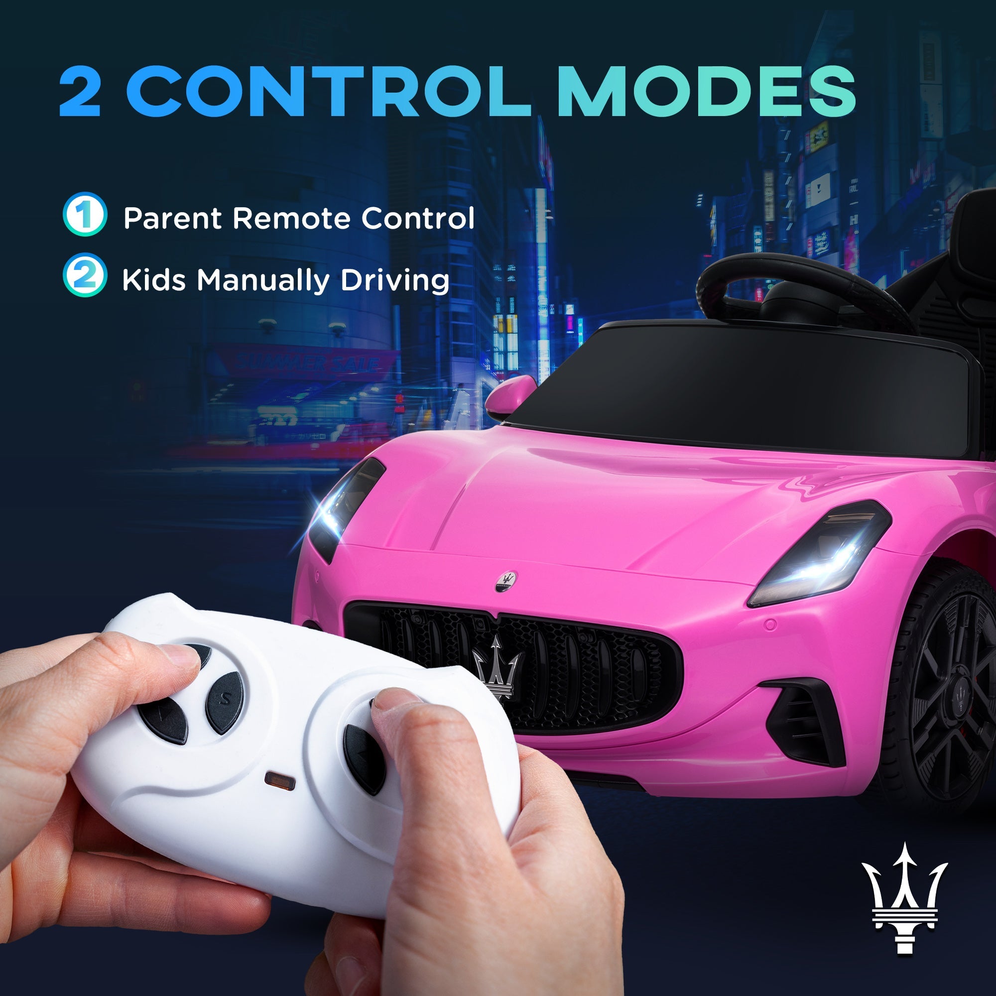 Qaba 12V Maserati Gran Turismo Licensed Kids Electric Car w/ Remote Control, Soft Start, LED Lights, Music, Horn, MP3, Pink 