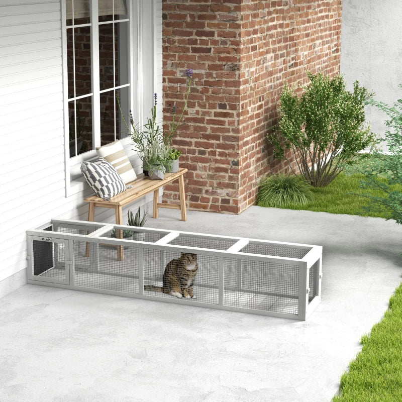 79" Long Cat Tunnel, Cat shelter L- Shape with Extendable Design, Cat Enclosure for Indoor/Outdoor Use, White