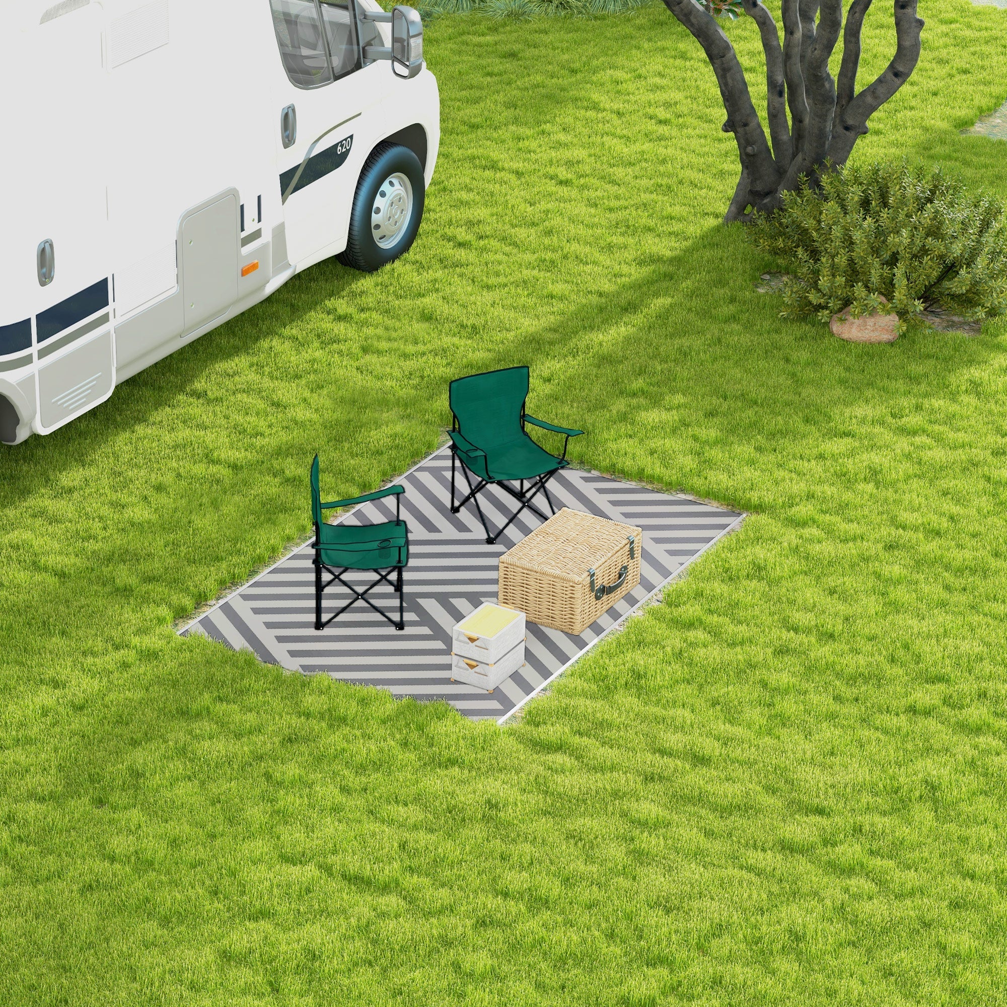 Outsunny Reversible Outdoor RV Rug, Patio Floor Mat, 6' x 9' Plastic Rug for Backyard, Deck, Beach, Camping, Grey and Cream 