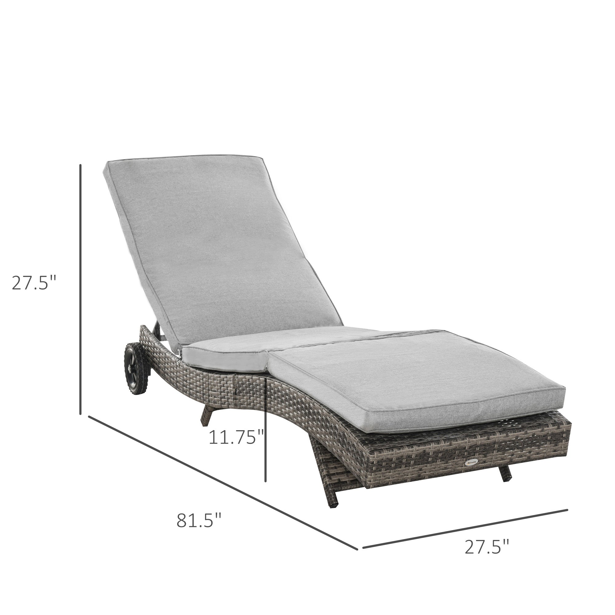 Outsunny Rattan Wicker Sun Lounger with Adjustable Backrest S Shape Outdoor Chaise Lounge Relaxer for Patio Deck Poolside Grey 