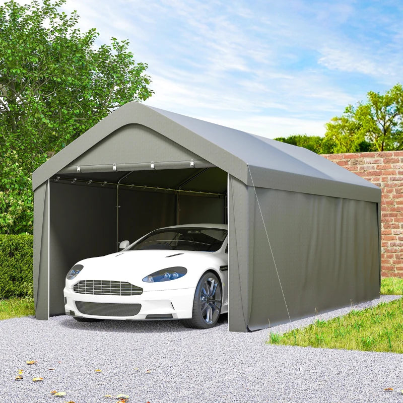 Carport, 10 x 20 ft Portable Garage with 2 Roll-Up Doors and Removable Sidewalls for Car, Truck, Boat, Light Grey