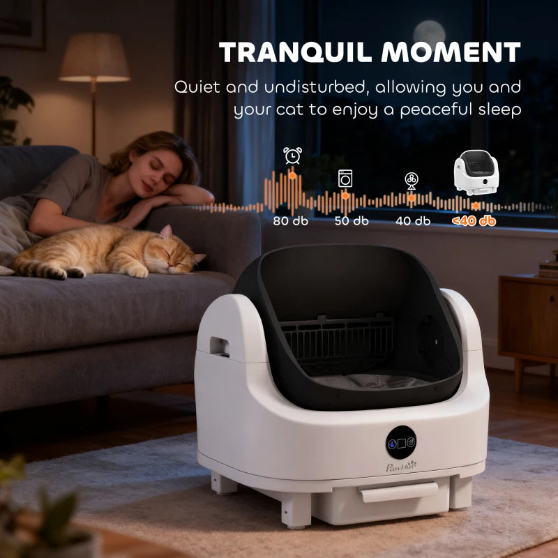 Open-Top Self Cleaning Cat Litter Box, Automatic Cat Litter Box with Integrated Safety Protection