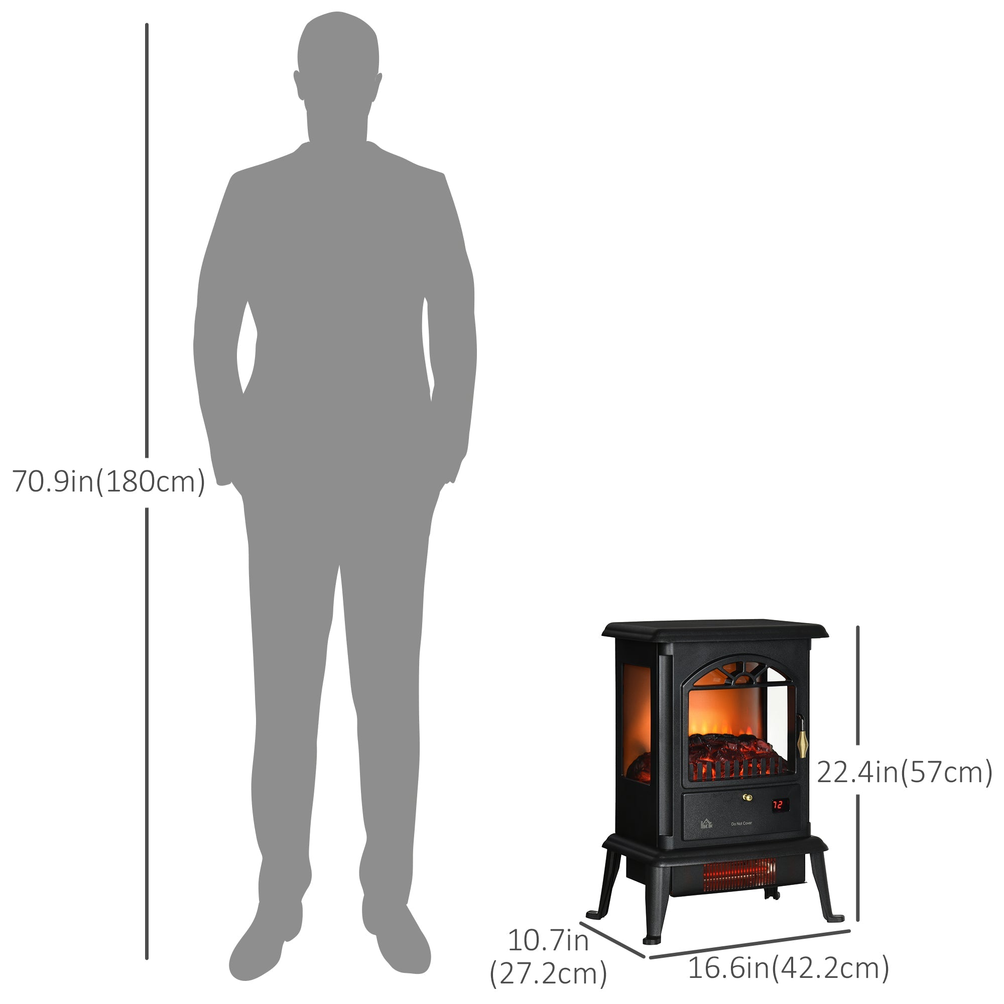 HOMCOM 22" Infrared Electric Fireplace Stove, Freestanding Fireplace Heater with 3D Flame Effect, 1000W/1500W, Black 