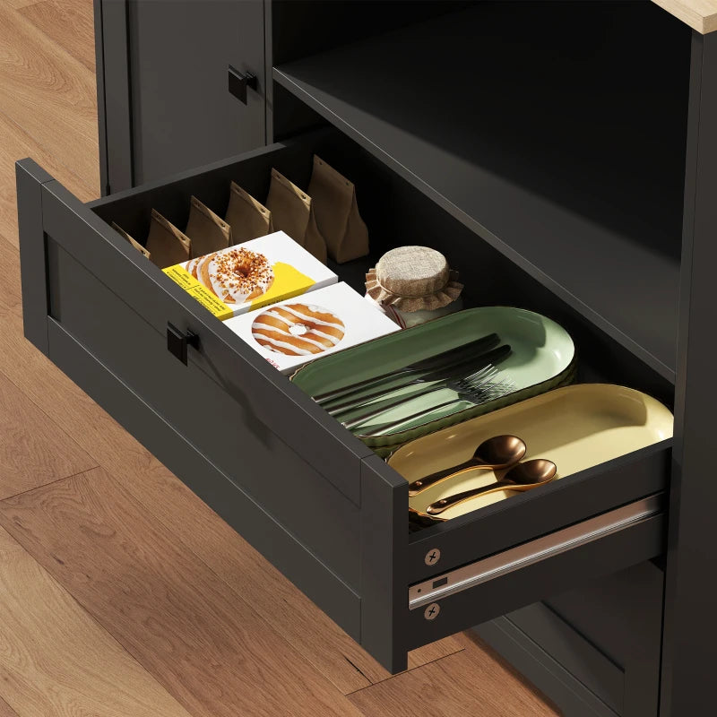 Kitchen Pantry Cabinet, 64" Tall Kitchen Hutch with 3 Cabinets, 2 Drawers, Adjustable Shelves, Microwave Stand, Black