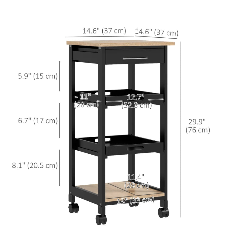 Kitchen Island Rolling Trolley Utility Serving Cart with Drawer Black