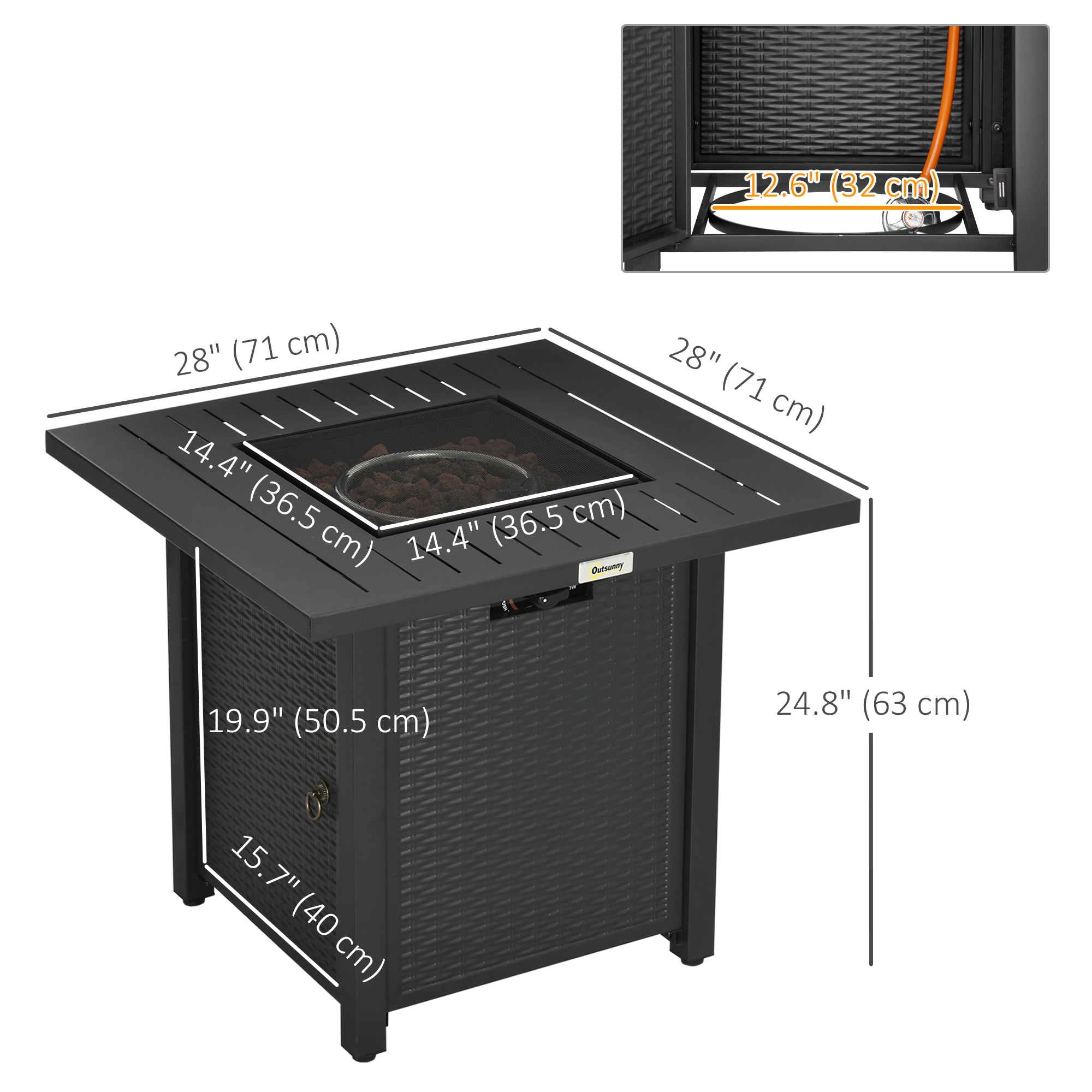 Outsunny Propane Fire Pit Table Smokeless Gas Firepit with 40,000 BTU Burner Thermocouple, Lava Rocks, Cover, Spark Guard 
