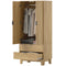 Modern Wardrobe Closet, Freestanding Armoire with Soft-Close Doors, 2 Drawers and Hanging Rod for Bedroom, Natural