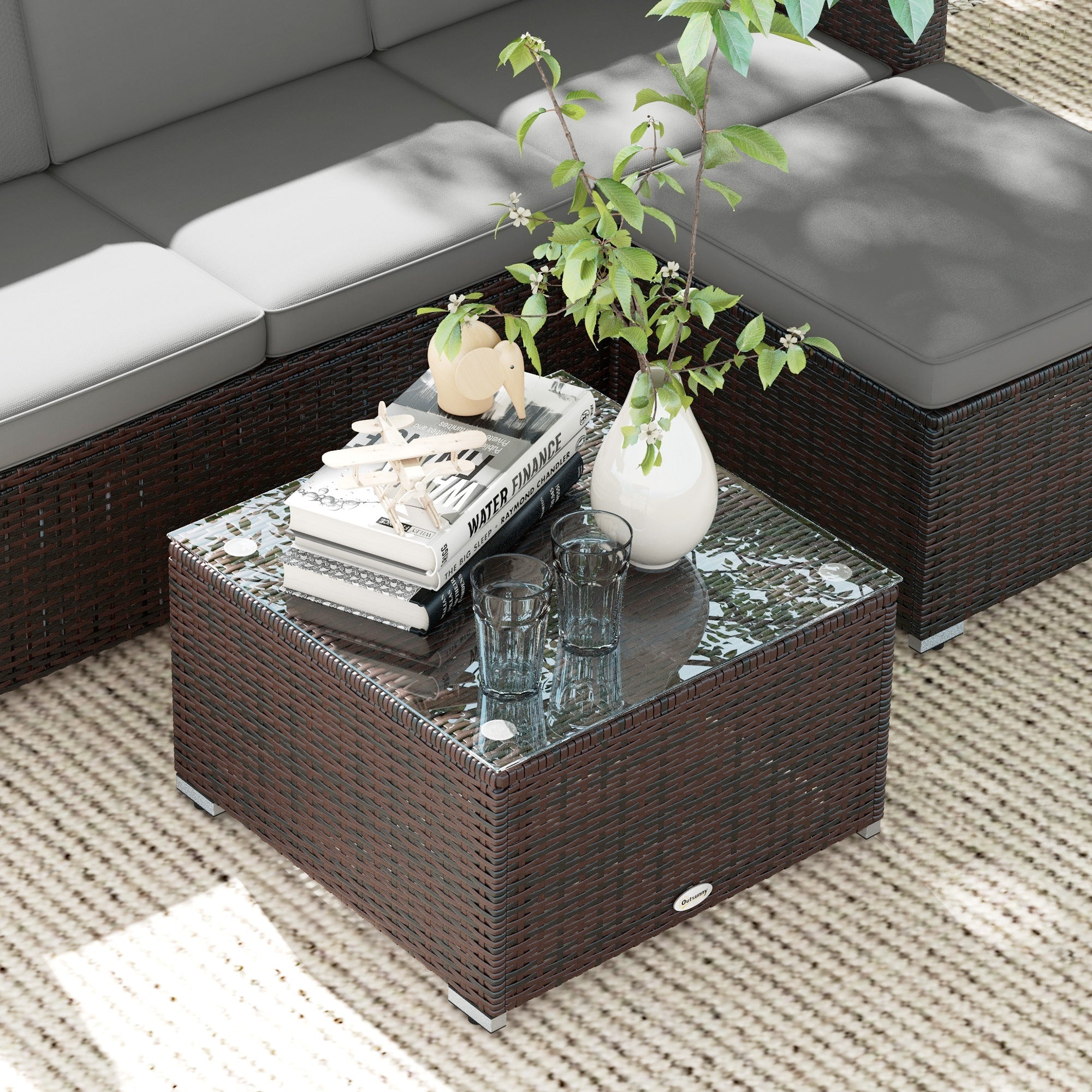 Outsunny 3-Piece Patio Dining Sets, Rattan Wicker with Glass Table & Plush Cushions for Garden & Backyard, Grey 