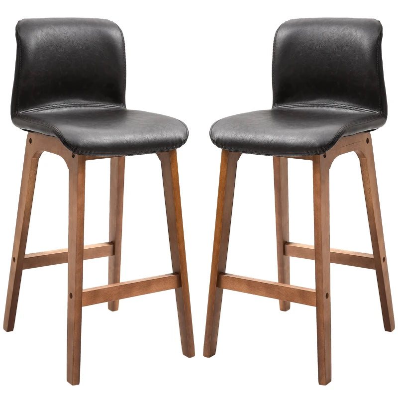 Modern Bar Stools Set of 2, Counter Height Bar Chair with PU Leather Wooden Frame Padding Seats for Dining Room Home Bar, Dark Brown