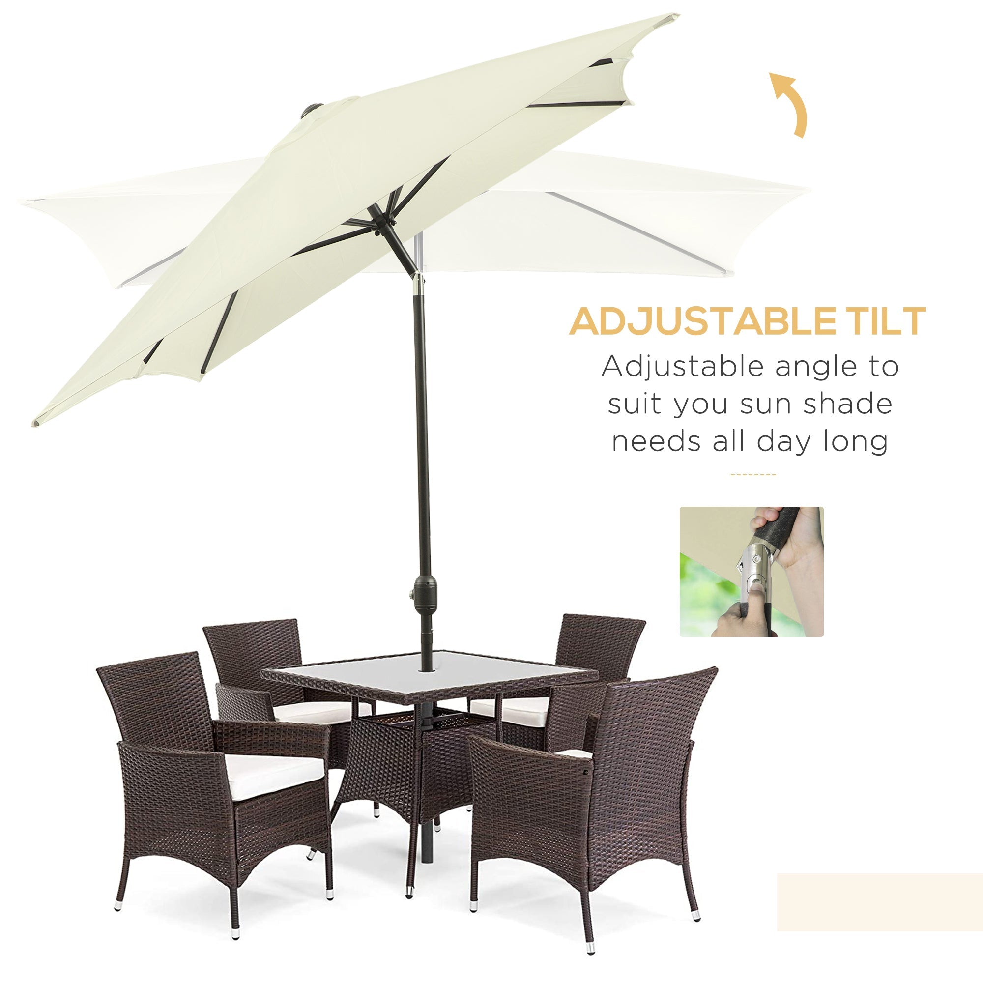 Outsunny 6.5x10ft Rectangle Aluminum Tilt Patio Umbrella, Garden Market Parasol, Outdoor Sunshade Canopy with Crank, Cream White 