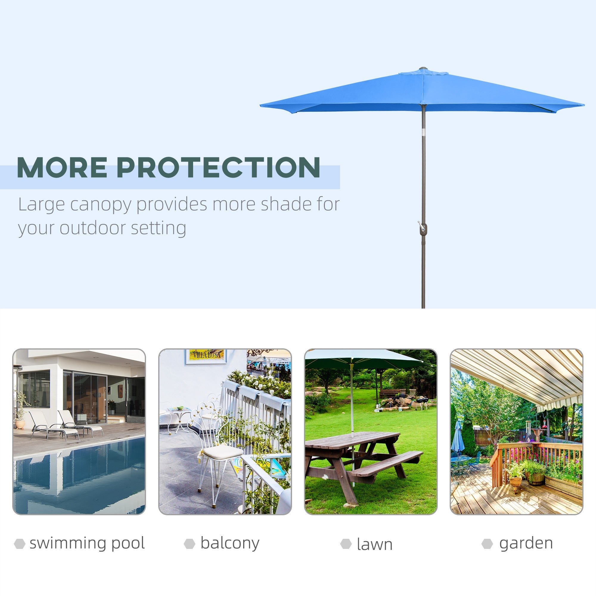 Outsunny 6.5x10ft Rectangle Aluminum Tilt Patio Umbrella Garden Market Parasol Outdoor Sunshade Canopy with Crank(Blue) 