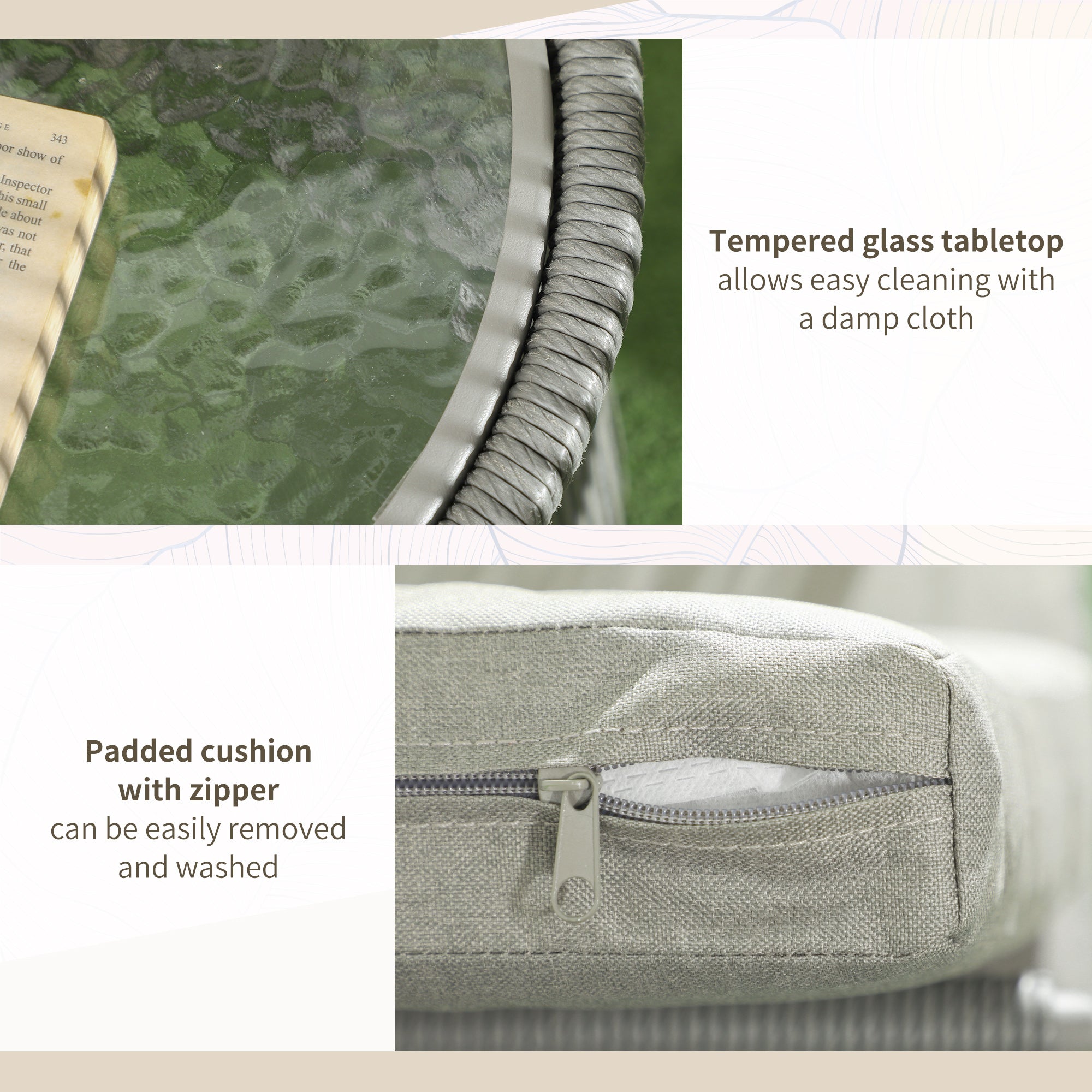 Outsunny 3 Piece Outdoor Patio Bistro Set, Wicker Rattan Furniture with Metal Legs for Garden, Backyard, Light Grey 