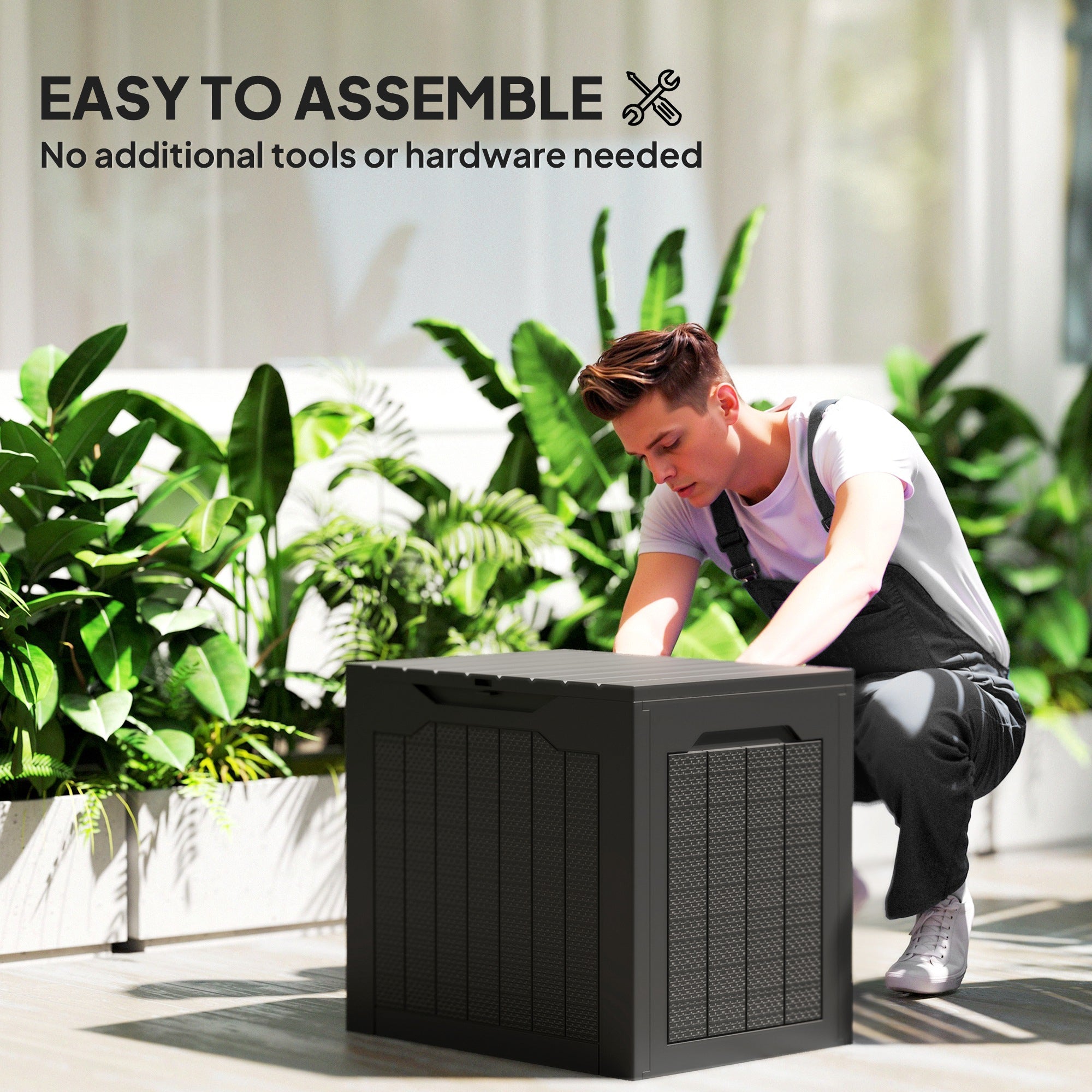 Outsunny 28 Gallon Deck Box, Resin Outdoor Storage Box with Handles, Waterproof and UV Resistant Storage Container 