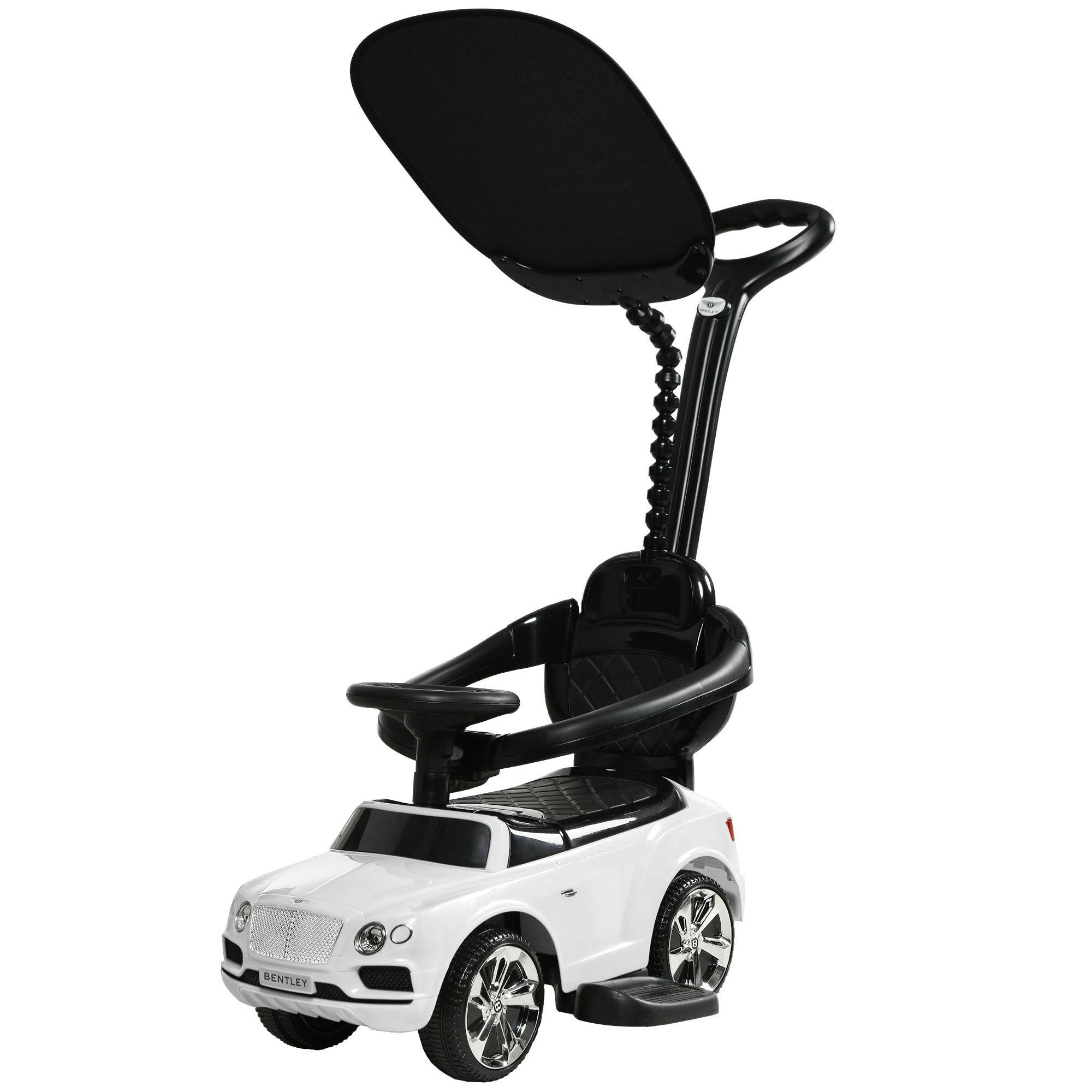 Qaba Bentley Bentayga Licensed Push Car, 3 in 1 Kids Ride on Car Foot to Floor w/ Music Horn, White 