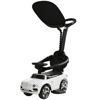 Qaba Bentley Bentayga Licensed Push Car, 3 in 1 Kids Ride on Car Foot to Floor w/ Music Horn, White 