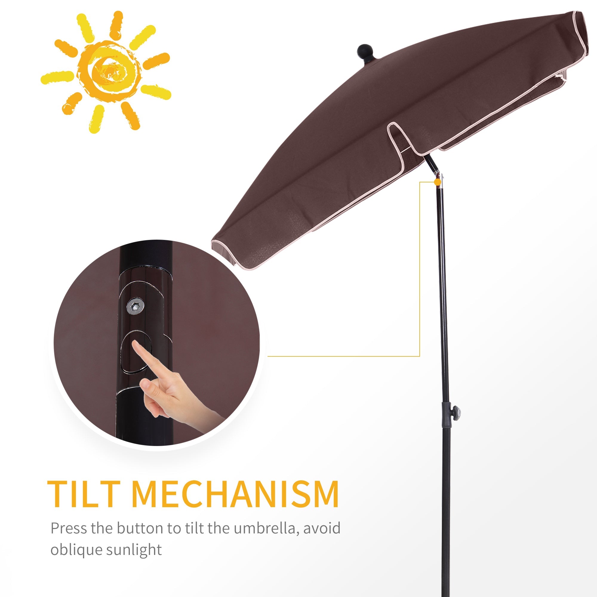 Outsunny 7x4ft Rectangle Patio Umbrella: Aluminum Tilt UV Protection Sun Shade for Outdoor, Coffee 