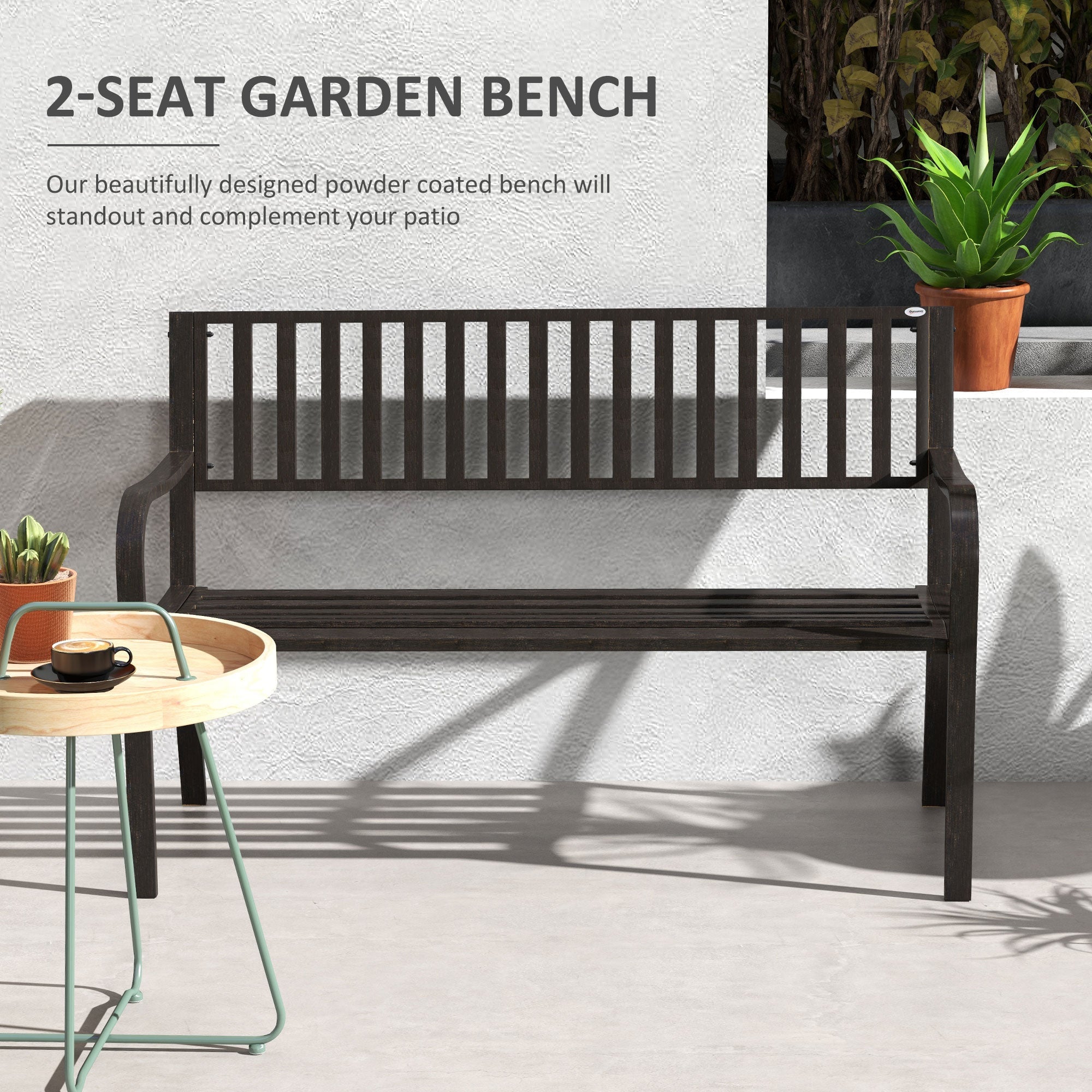 Outsunny Steel Garden Bench 50" Patio Metal Park Chair Ergonomic Design Brown 