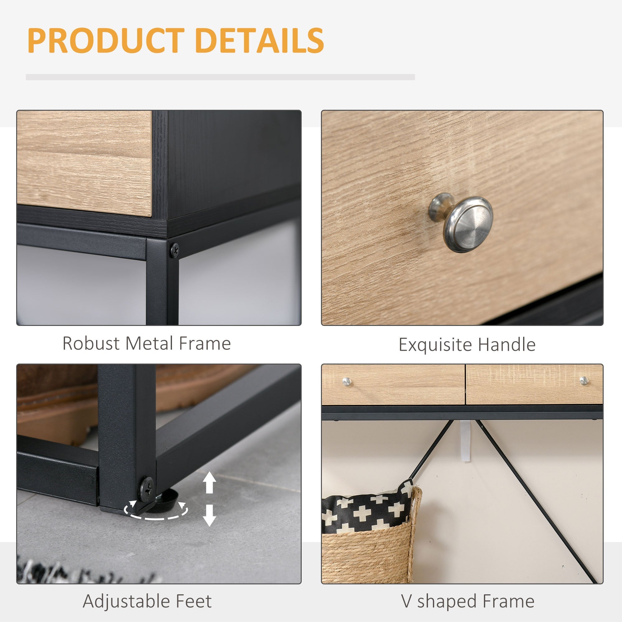 HOMCOM Modern Console Table: Entryway Sofa Table with 2 Drawers & Steel Frame, Living Room/Hallway, Black 
