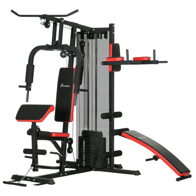 Soozier 99lbs Weight Set Complete Home Gym Sit Up Push Up Dip Station Bench Full Body Workout Equipment 