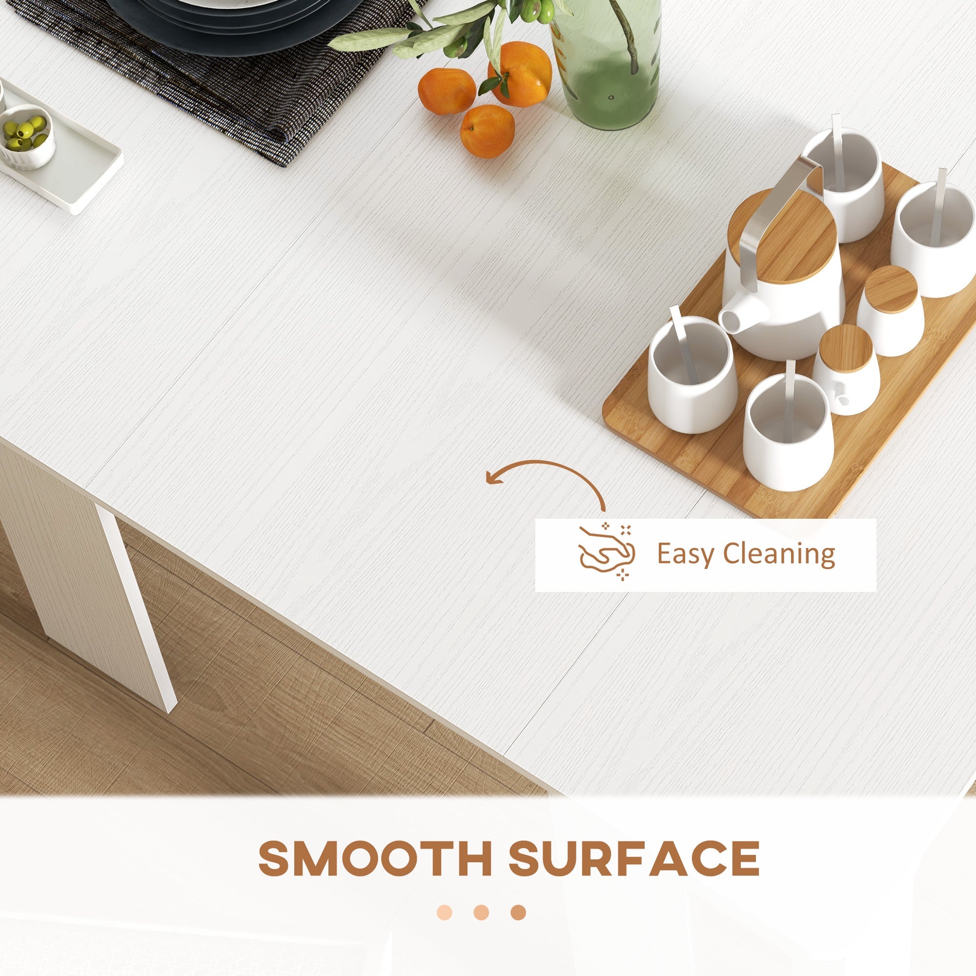 HOMCOM Compact Folding Dining Table Extendable Space Saver Kitchen Furniture Seats 6 White 