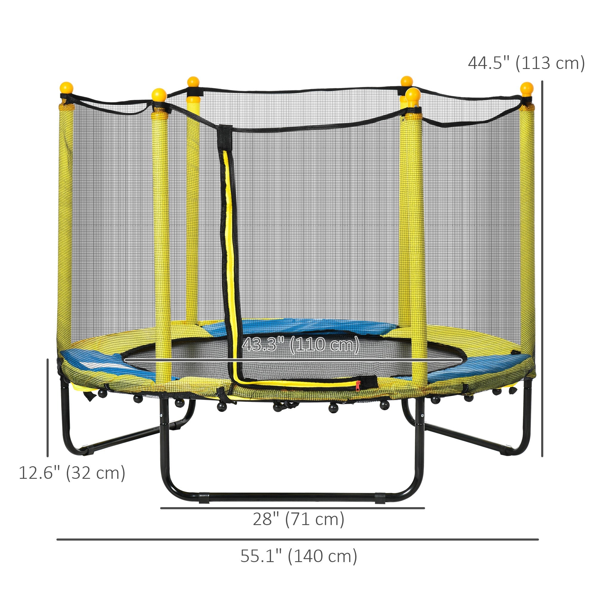 Qaba 4.6FT Trampoline for Kids with Enclosure Net for Ages 3-10, Indoor Outdoor Use, Yellow 