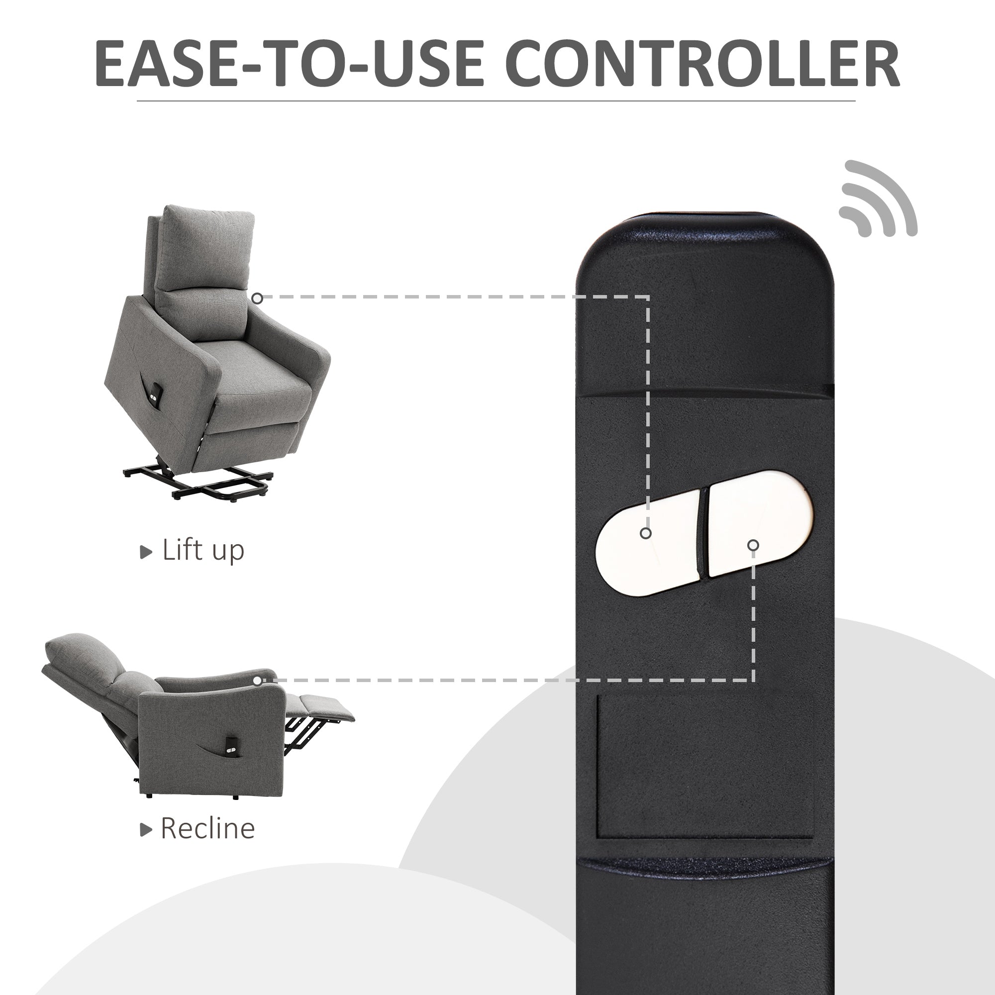 HOMCOM Electric Lift Recliner Chair Rising Power Chaise Lounge Fabric Sofa with Remote Control & Side Pocket for Living Room 