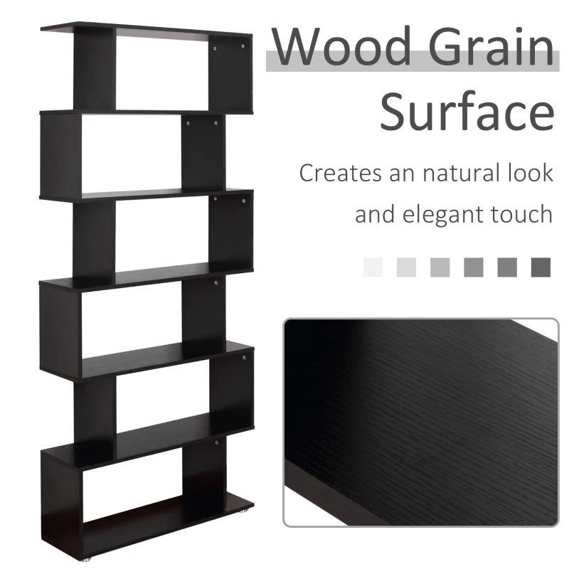 Wooden S Shape Bookcase 6 Shelves Storage Display Home Office Furniture