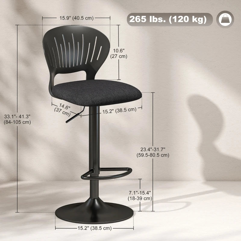 Bar Stools Set of 2, Modern Swivel Counter Height Barstools with Footrest and Hollow Backrest, Black