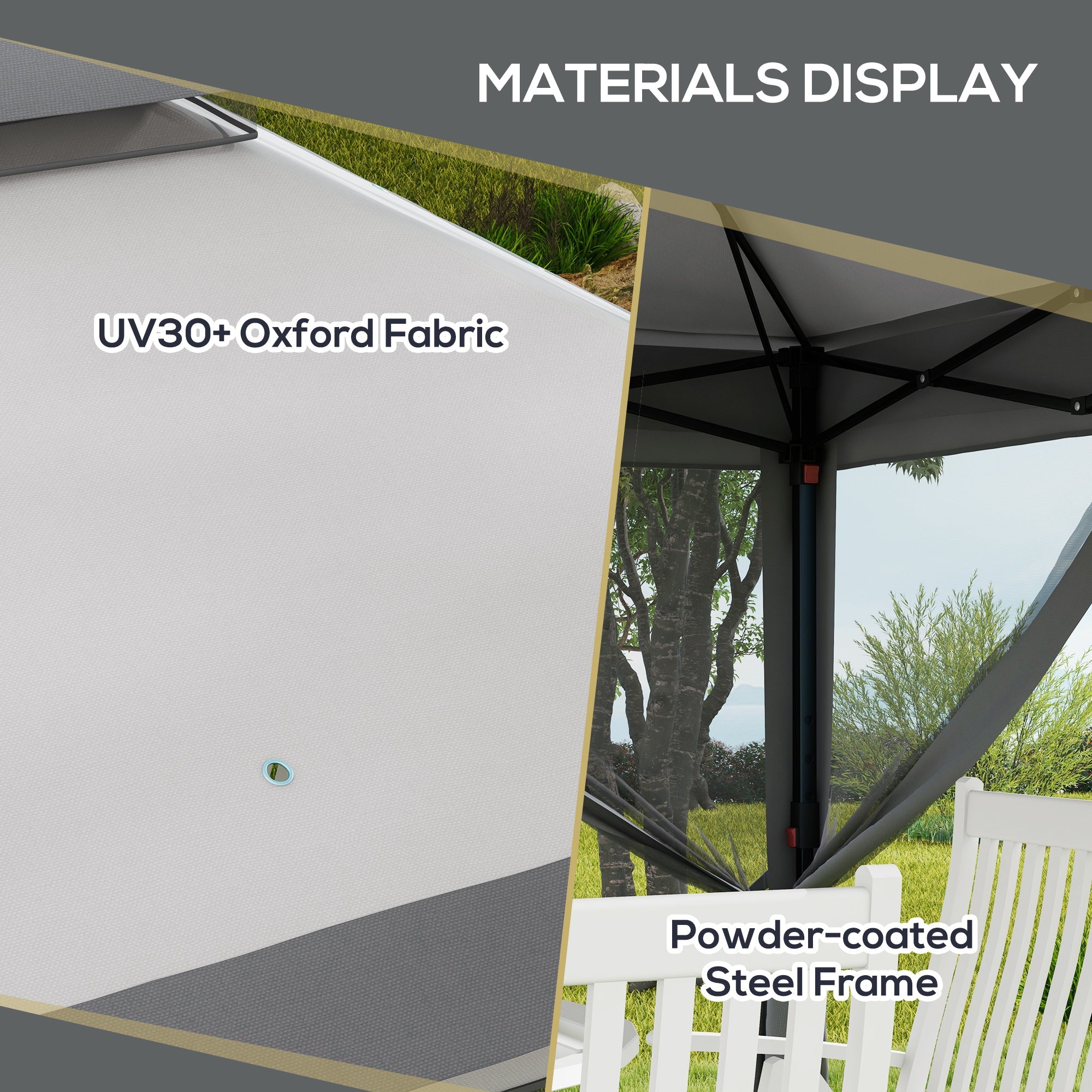 Outsunny 10.7 x 10.7ft Pop Up Gazebo, Adjustable Instant Sun Shelter with UV30+ Roof Cover, Removable Mesh Curtains, Light Grey 