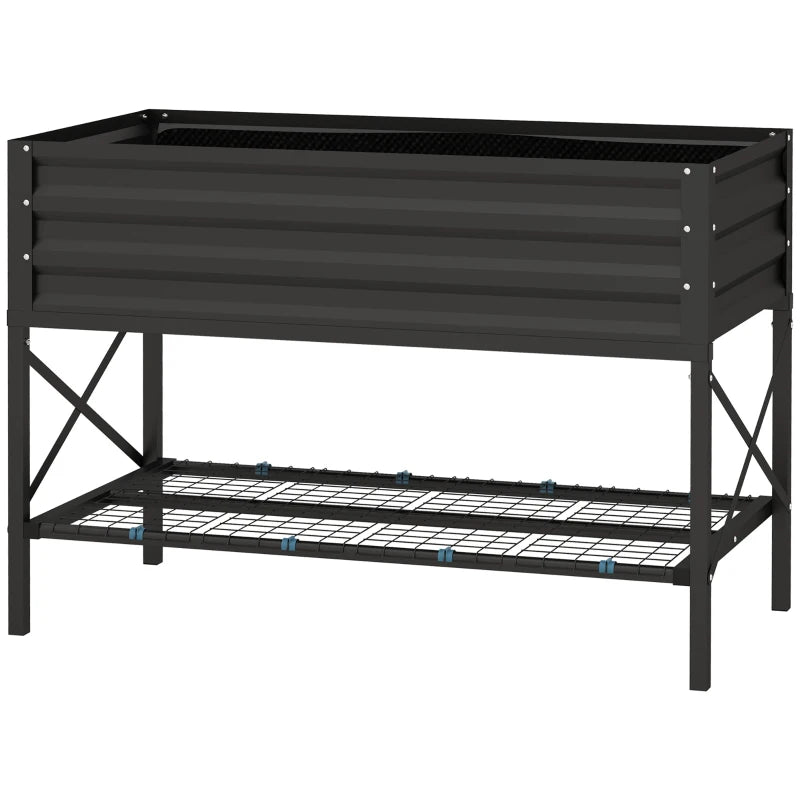 Galvanized Raised Garden Bed, Metal Planter Box with Bed Liner and Storage Shelf, for Vegetables Flowers Herbs, Black