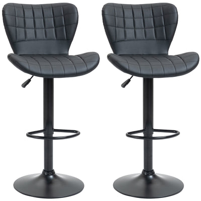 HOMCOM Modern Adjustable Swivel Bar Stools Set of 2 with PU Leather Backrest and Footrest in Black for Kitchen Counter 