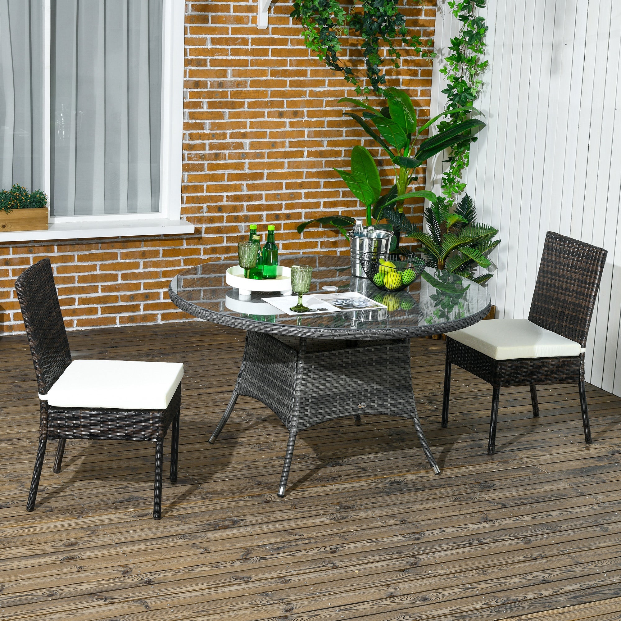 Outsunny Outdoor Rattan Dining Chairs Cushioned Patio Wicker Backrest Brown 
