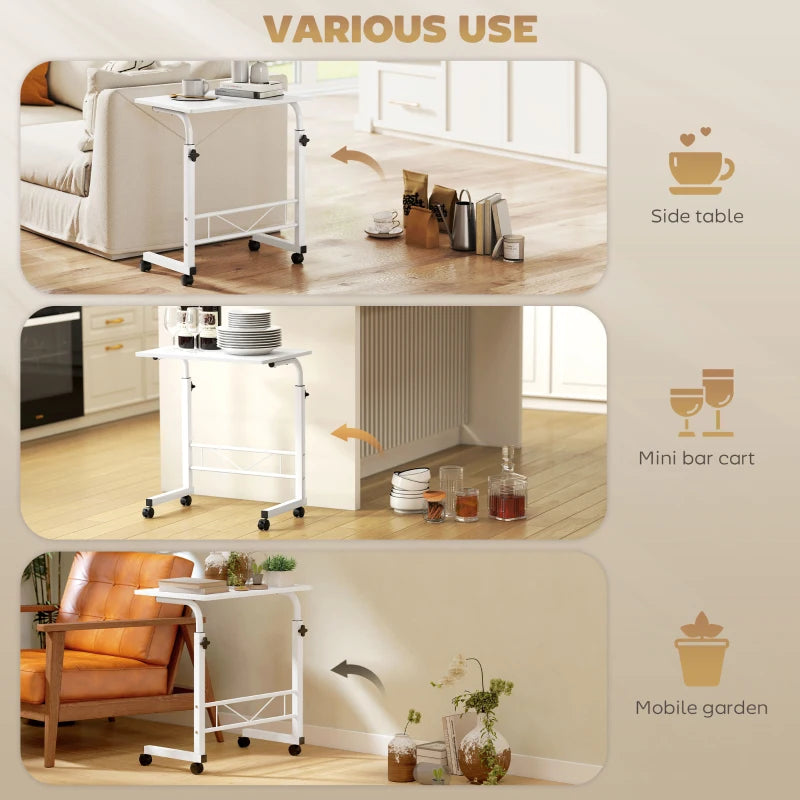 Mobile Standing Desk with Adjustable Height, 23.5 inch Stand Up Desk with Wheels, White