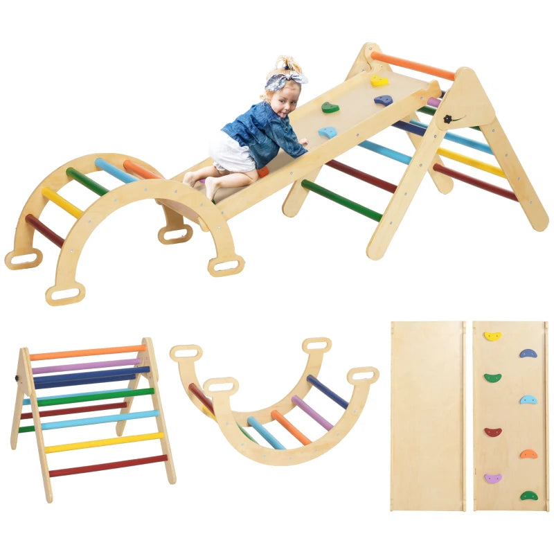 Qaba 5 in 1 Pikler Triangle Set with Ladder, Ramp, Arch, for 18-48 months, Multicolour