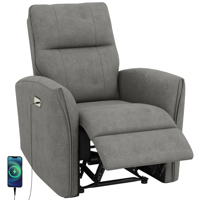 Power Recliner Chair, Fabric Upholstered Recliner Chair with USB Ports, Footrest, Grey