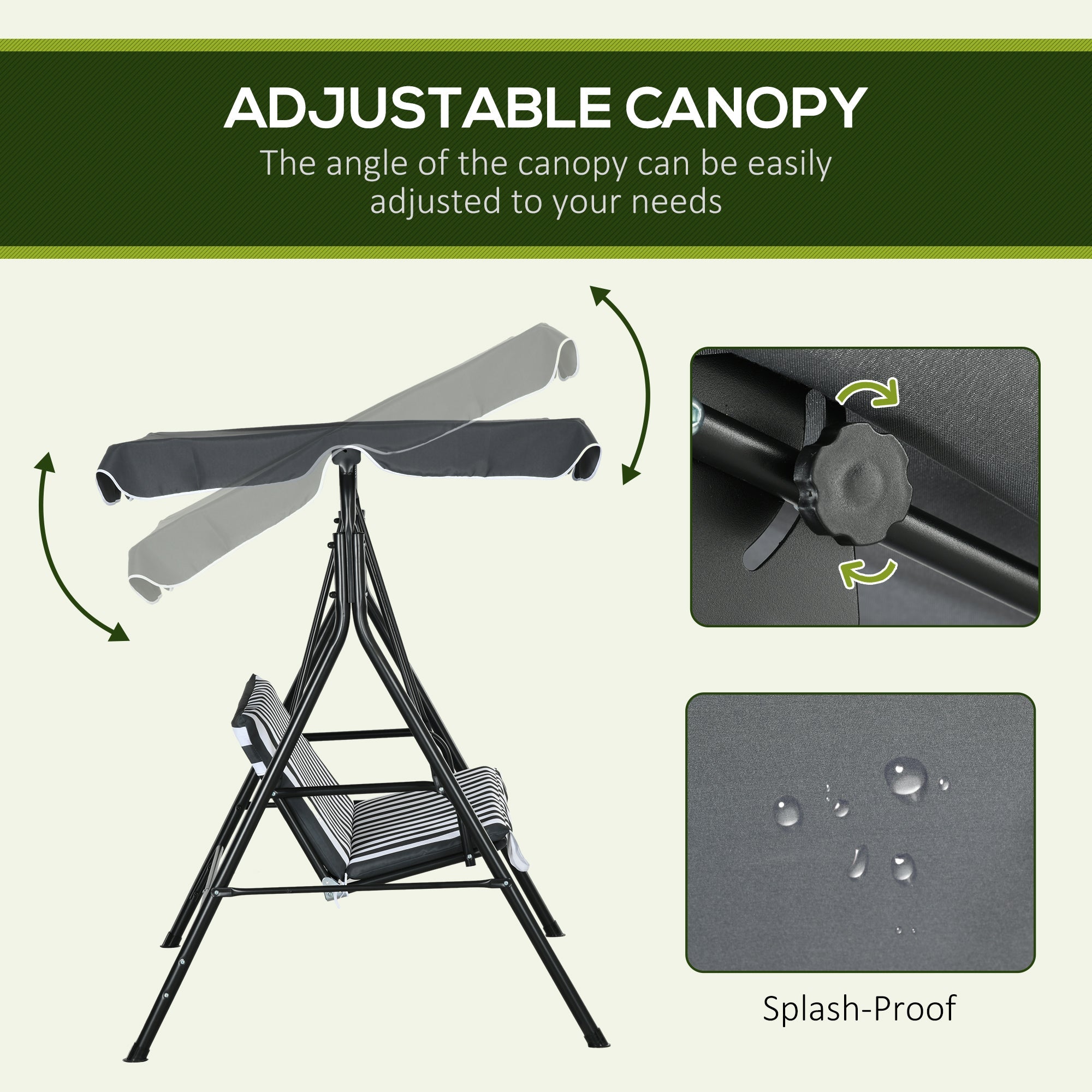 Outsunny 3-Seater Outdoor Porch Swing with Adjustable Canopy Shade: Patio Swing Chair for Garden Poolside Backyard Grey and White 