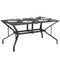 Rectangle Patio Dining Table with Umbrella Hole, Outdoor Dining Table for 6 with Steel Frame for Garden, Balcony, Black