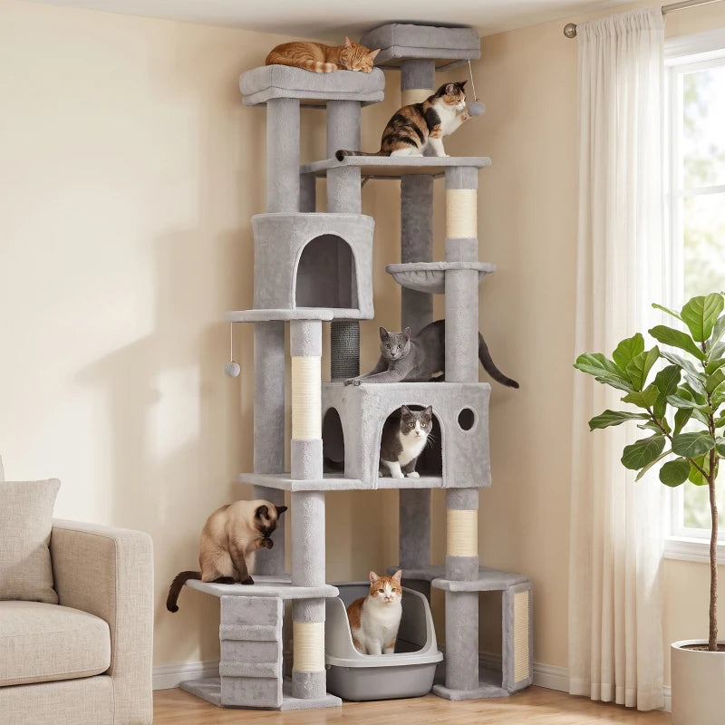 79" Tall Cat Tree for Large Cats with 2 Condos, 2 Beds, Hammock & 5 Scratching Posts