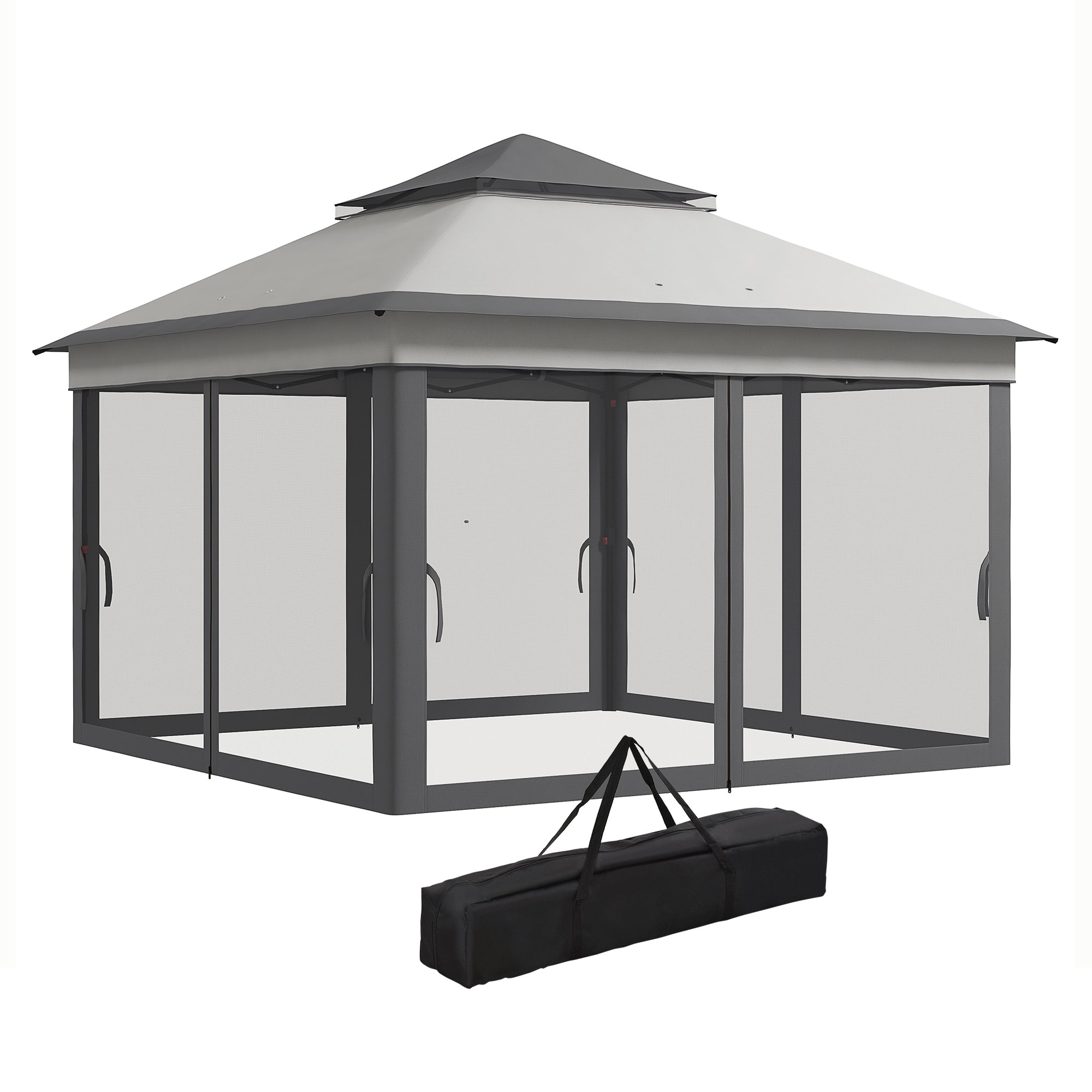 Outsunny 10.7 x 10.7ft Pop Up Gazebo, Adjustable Instant Sun Shelter with UV30+ Roof Cover, Removable Mesh Curtains, Light Grey 