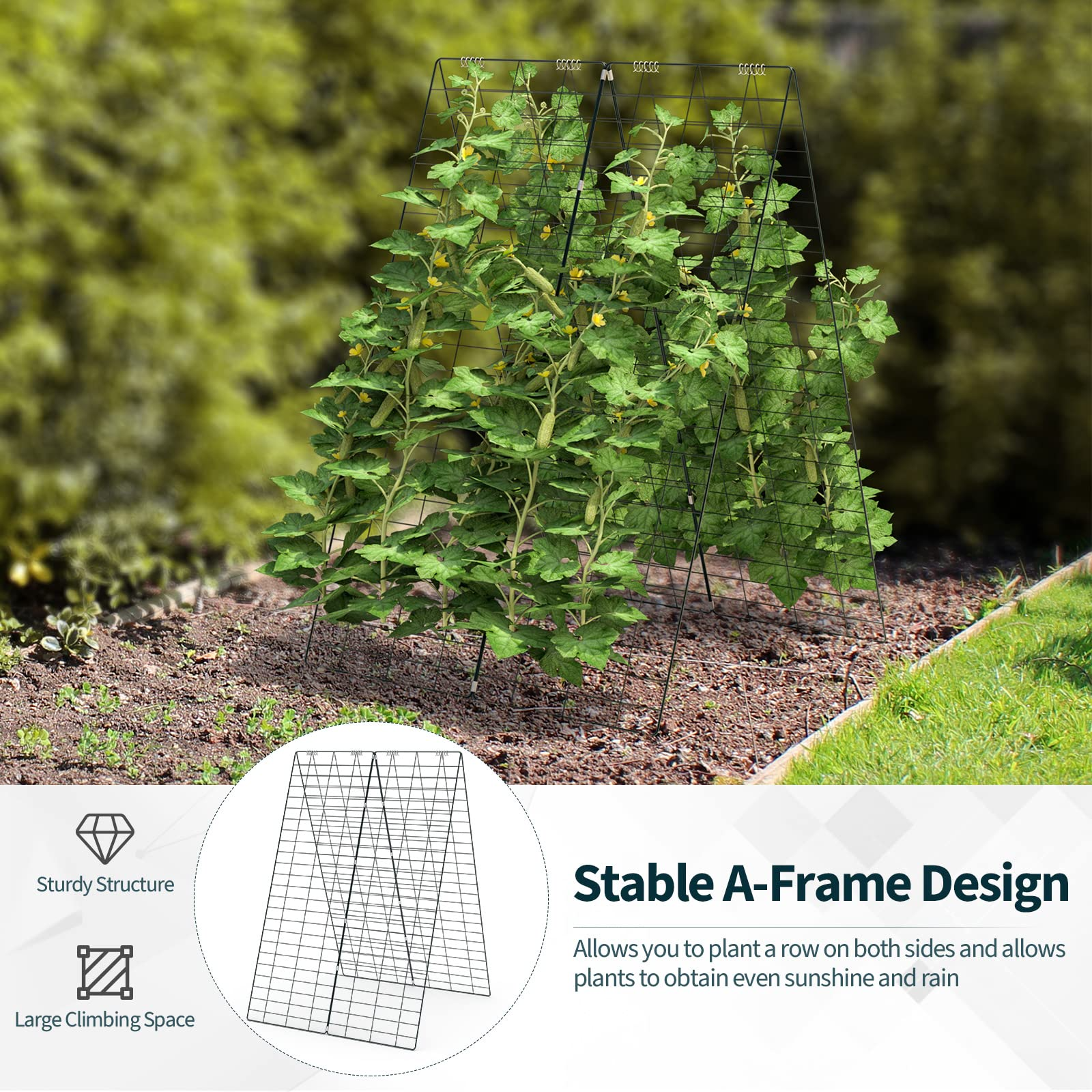 8 Panels Cucumber Trellis, A-Frame Garden Trellis for Plant Climbing 