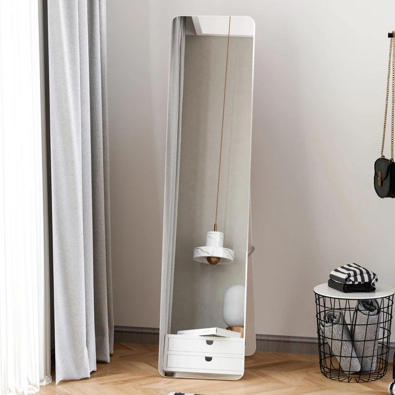 Full Length Mirror for Bedroom, Free Standing Dressing Mirror, Wall Mirror with Wood Frame, 15" x 61", White