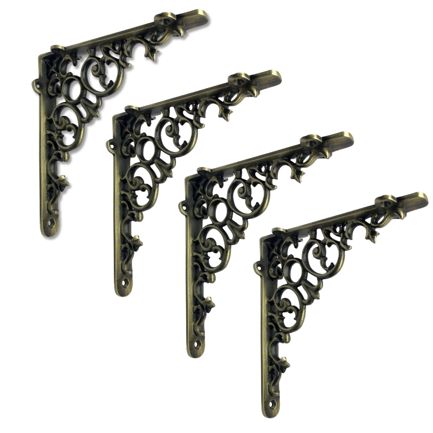Scroll Shelf Bracket, Medium, Antique Brass 