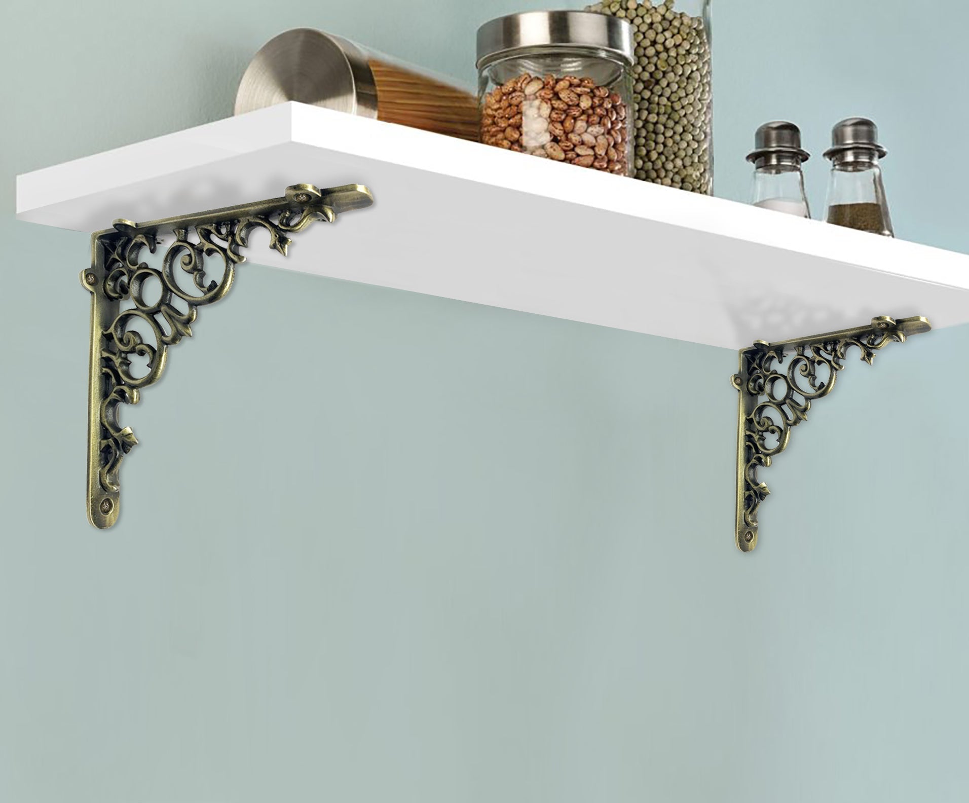 Scroll Shelf Bracket, Medium, Antique Brass 