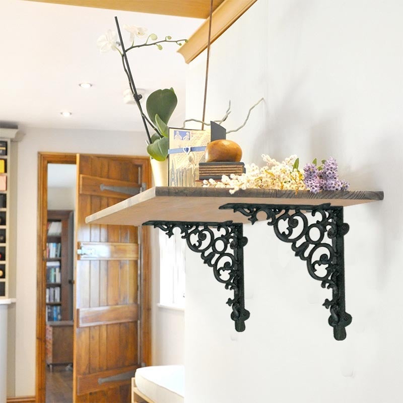 Shelf Bracket, Scroll, Large, Black 