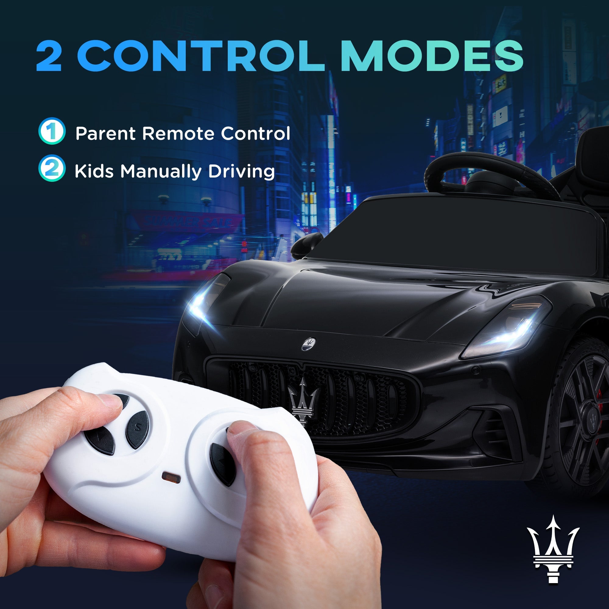 Qaba 12V Maserati Gran Turismo Licensed Kids Electric Car w/ Remote Control, Soft Start, LED Lights, Music, Horn, MP3, Black 