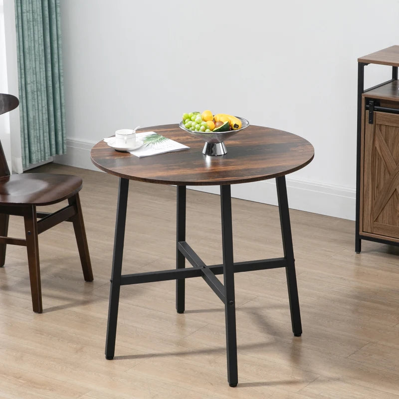 Ф31.5" Dining Room Table, Industrial Style Kitchen Table Round  with Steel Legs, Rustic Brown