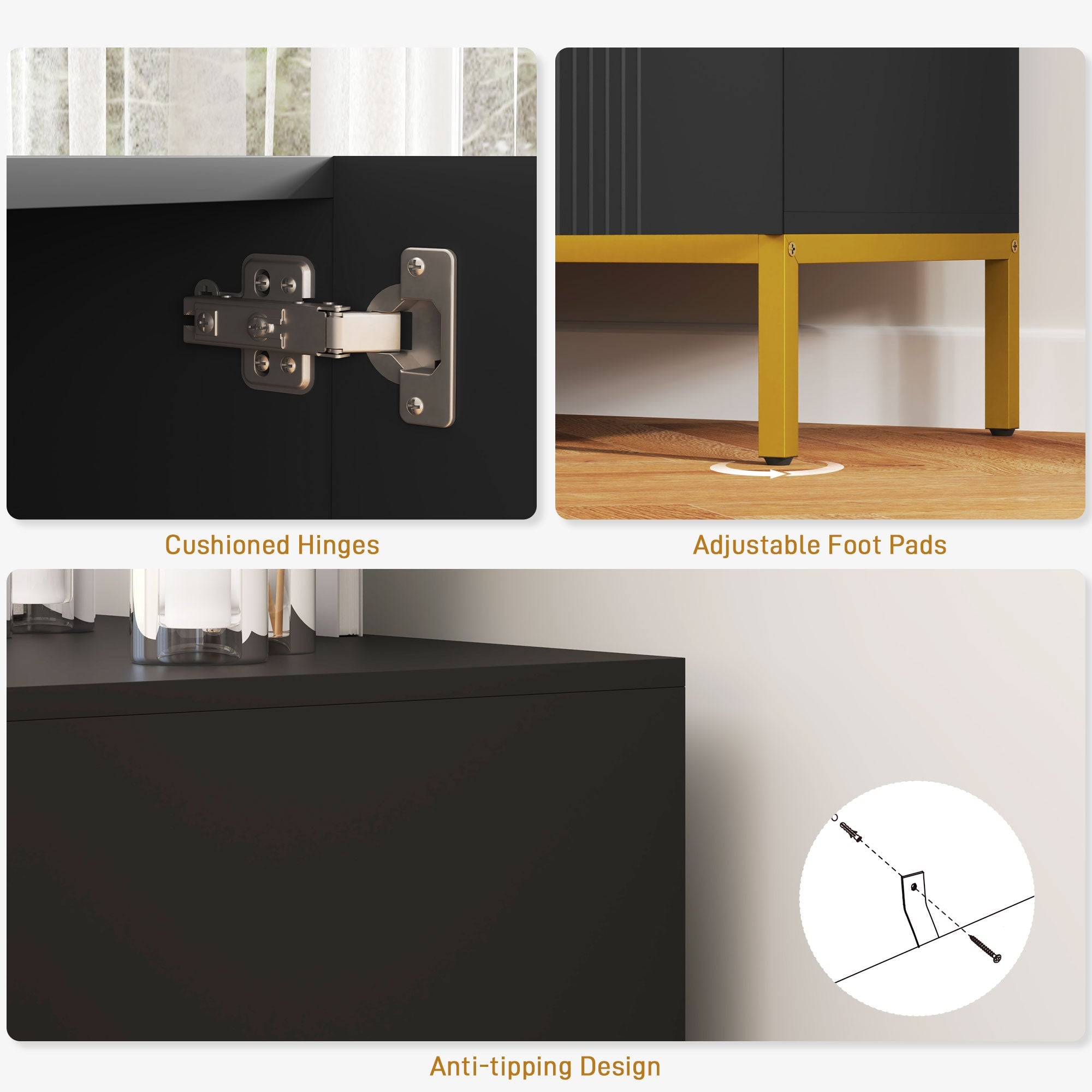 HOMCOM Sideboard Storage Cabinet with Adjustable Shelves, Soft-Close Doors, Kitchen Buffet Cabinet for Dining Room, Black 