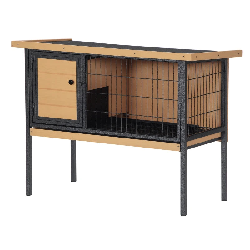 Rabbit Hutch, Wooden Bunny Cage Indoor Outdoor Bunny Hutch with Tray and Openable Water-Resistant Roof, Yellow