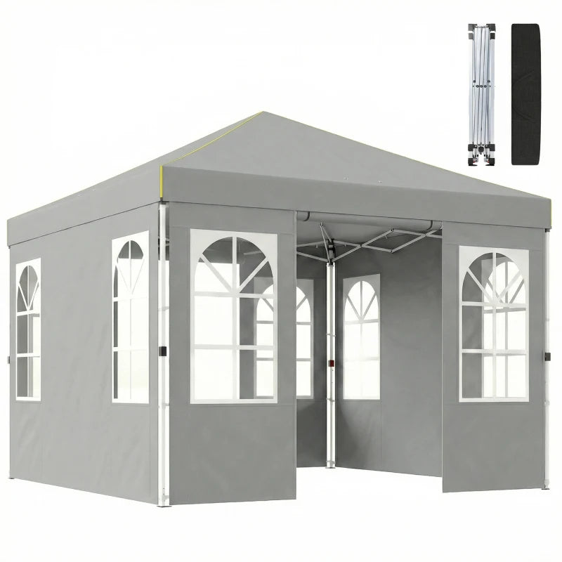 9.6 x 9.6 ft Pop Up Canopy Tent with 4 Sidewalls, UPF 50+ 1-Button Push Easy Setup Outdoor Instant Canopy, Light Grey