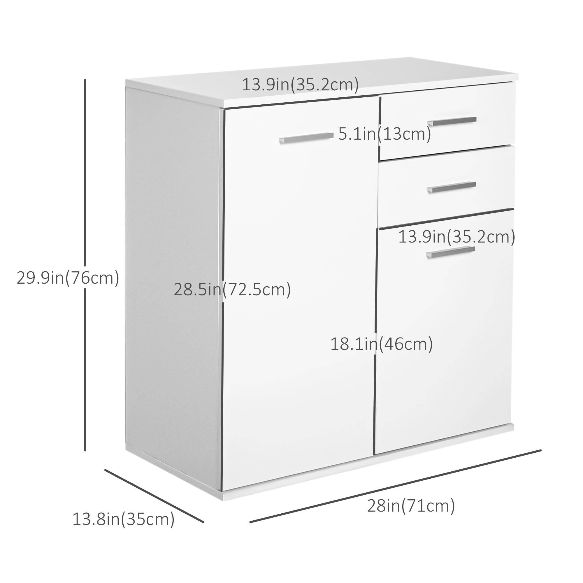 HOMCOM Storage Cabinet Console Sideboard Table Organizer with Drawers, Living Room Entryway Kitchen, White Simplicity 